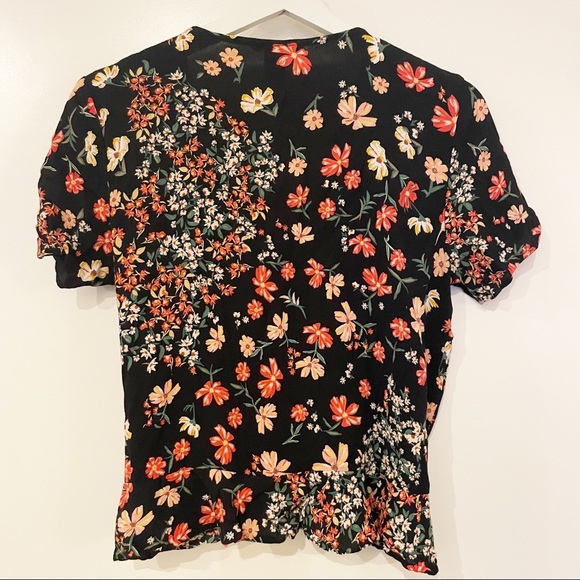 H&M black multicolour floral drawstring blouse Size 10 - Picture 3 of 11